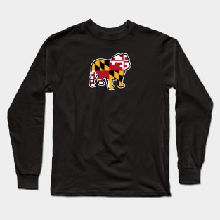 Bulldog Silhouette with Maryland State Flag Long Sleeve T-Shirt